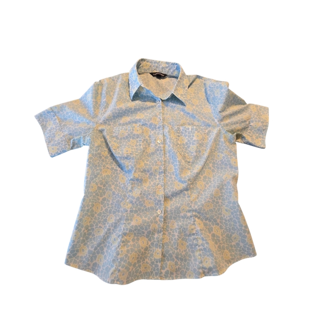 Lands' End Button Down Short Sleeve Floral Shirt Size 10 C13